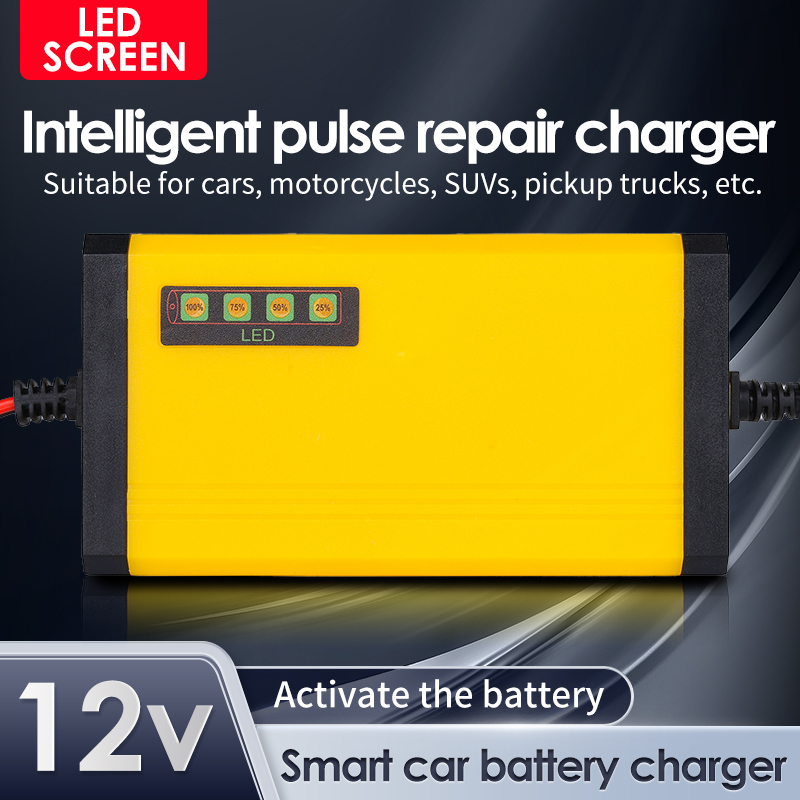 Derjuw 12V2A Intelligent Pulse Repair Charger for Car,Motorcycle,AGM/GEL Lead-Acid battery Charger